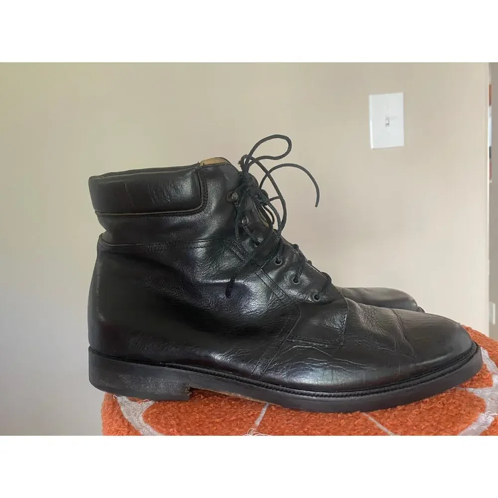 Kenneth Cole NY black leather lace up boots casual size 13 mens Italy